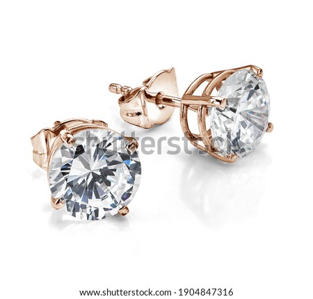 Rose Gold Diamond Solitaire Earrings Foto stock © 