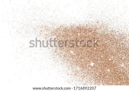 Rose gold glitter on white background