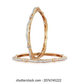 Rose Gold Jewellery Isolated On The White Background. Rose Gold Ring With Gem. Jewellery Photoshoot 