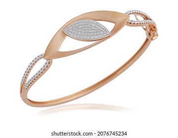 Rose Gold Jewellery Isolated On The White Background. Rose Gold Ring With Gem. Jewellery Photoshoot 