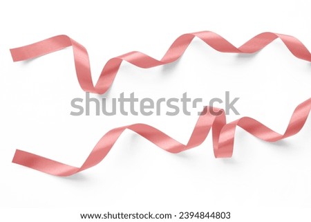 Rose gold pink ribbon satin bow scroll set isolated on white background with clipping path for Christmas and wedding card confetti design decoration element