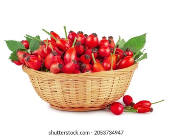 Rose hip in basket isolated on a white background.
