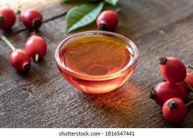 Rose Hip Seed Oil In A Bowl On A Table