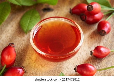 Rose Hip Seed Oil In A Bowl On A Table