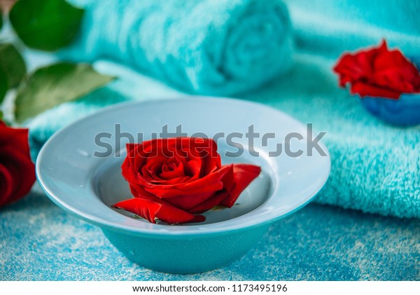 Rose Petals Cup Water On Background Stock Photo Edit Now