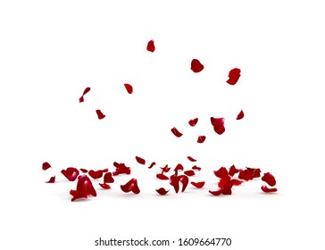 Rose petals fall beautifully on the floor. Isolated white background