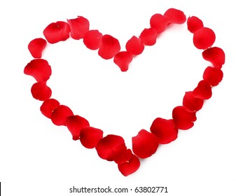 Rose Petals In Heart Symbol Isolated On White