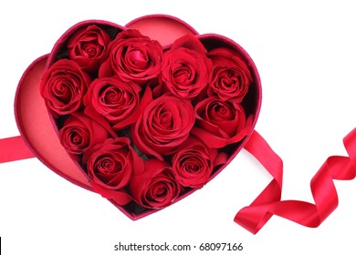 Rose petals in heart-shaped box on white background - Powered by Shutterstock