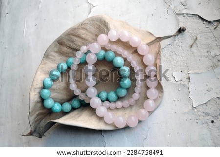 Rose quartz and aquamarine bracelets    