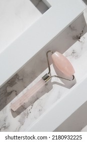 Rose Quartz Facial Roller For Anti Aging Facial Massage. Skin Care Luxury Beauty Tool.