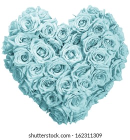 Rose Teal Flowers Heart Over White. Valentine. Love