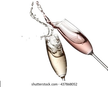 Rose And White Champagne Glasses Up