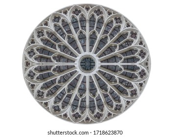 Rose Window From A Medieval Gothic Church Isolated On White Background