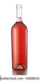 Rose Wine Bottle With No Label And No Cap Isolated On White Background