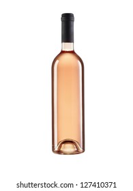 Rose Wine Bottle Without Label, Retouched On White Background.