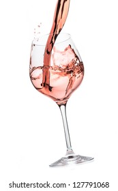 Rose Wine Splashing On White Background