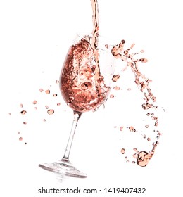 Rose Wine Splashing On White Background