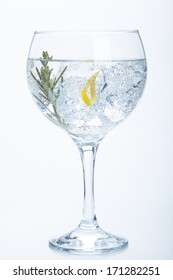 Rosemary And Lemon Gin Tonic Isolated Over White Background