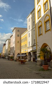 Rosenheim, Bavaria/Germany - Oct. 6, 2017: pedestrian zone of Rosenheim with no people