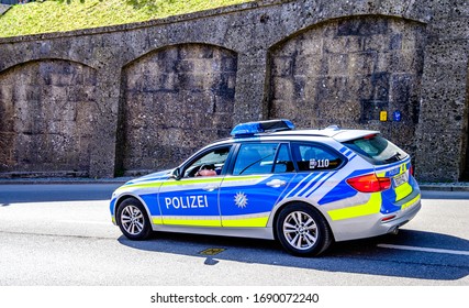 Rosenheim, Germany - April 22: typical german police car in Rosenheim on April 22, 2019