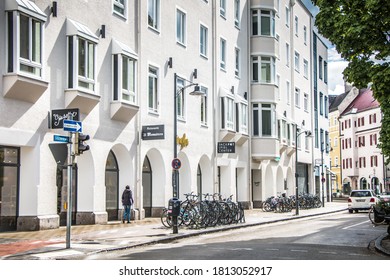 Rosenheim, Germany - April 27, 2019: beautiful clean European street on the city of Rosenheim, Germany