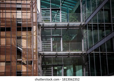 Rosenheim, Germany - April 27, 2019: A modern and Eco-friendly car park building in the center of Rosenheim