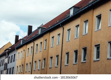 Rosenheim, Germany - April 27, 2019: Adjacent houses on a street in the city of Rosenheim