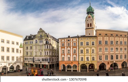 Rosenheim, Germany - February 1: famous facades in the old town on February 1,2019 in rosenheim - germany