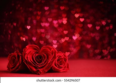 Roses Bouquet and Hearts background.Valentine or Wedding background