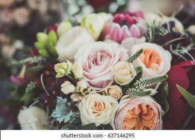 Roses in a brides flower bouquet
