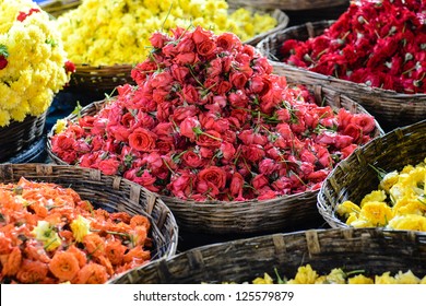 Roses For Sale At A Indian Flower Market