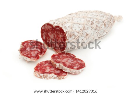 Rosette de Lyon ; classic dry sausage of French origin isolated on white background