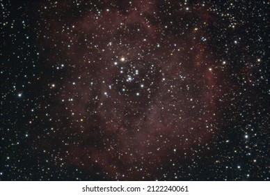 The Rosette Nebula (NGC 2237) is a giant emission nebula located near one of the large molecular clouds in the constellation Unicorn of the Milky Way galaxy.