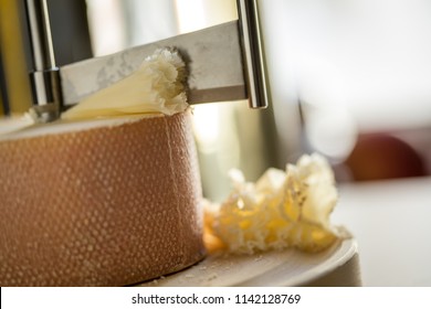 Rosette Of Swiss Tête De Moine Monk Cheese After Cutting With Traditional Girolle Knife 