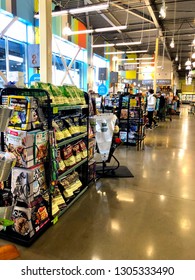 Roseville, CA - February 5, 2019: Checkout Registers With Only A Couple Customers At Whole Foods Market.