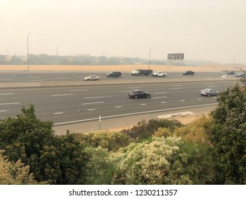 Roseville, CA - November 14, 2018: Northern California Wildfire Smoke From Camp Fire Blanketing Entire Valley.