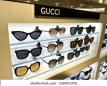 Roseville, CA - November 17, 2019: Gucci Brand Sun Glasses In A Shopping Mall.