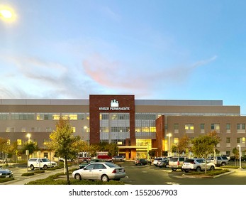 Roseville, CA - November 5, 2019: Kaiser Permanente Hospital Building C In The Evening.