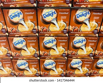 Roseville, Minnesota - June 1, 2019: International Delight Coffee Creamer In Bulk For Sale At A Costco Business Center Wholesale Warehouse Store