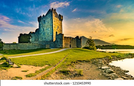 Ross Castle In Killarney At Sunset, Ireland