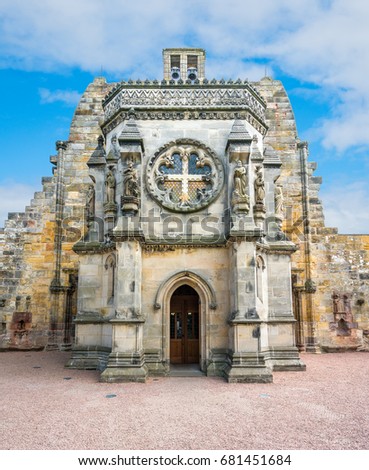 Rosslyn Chapel, located at the village of Roslin, Midlothian, Scotland.