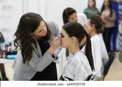 Rostov-on-Don, Russia - February 15, 2020: an open lesson on author's makeup at the exhibition of carcass and health "Charm 2020". - Shutterstock ID 1645939759