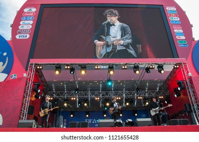Rostov-on-Don, Russia - June 17, 2018: Concert of the Swiss rock band Pegasus, fan zone of the World Cup 2018