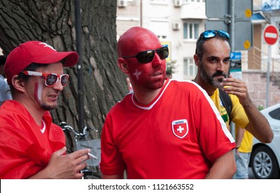Rostov-on-Don, Russia - June 17, 2018: fans at the World Cup, fan zone Rostov-on-Don, match Brazil Switzerland