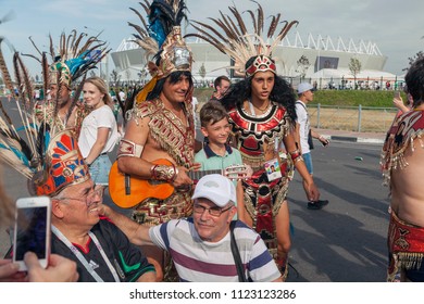 ROSTOV-ON-DON, RUSSIA - June 23, 2018: FIFA World Cup 2018 Host City Rostov-on-Don place Rostov Arena, football fans of Mexico in Russia, editorial 