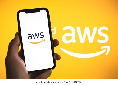 ROSTOV-ON-DON / RUSSIA - March 16 2020: Amazon Web Services Logo On The Smartphone Screen