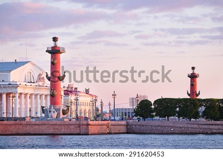 Rostral column in St.-Petersburg, Russia,under the cloudy sky