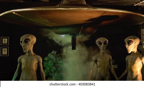 ROSWELL, NEW MEXICO - MARCH 28: Aliens And Their Spaceship On Display At The International UFO Museum And Research Center In Roswell, New Mexico On March 28th, 2016.