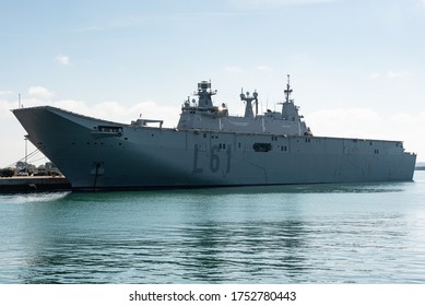 ROTA, SPAIN, SEPTEMBER 15, 2019: The Juan Carlos I Aircraft Carrier And Amphibious Assault Ship Of The Spanish Navy On September 15, 2019 At Naval Station Rota, Spain.