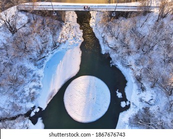 Rotating Ice Disk On The River (ice Carousel In Siberia)